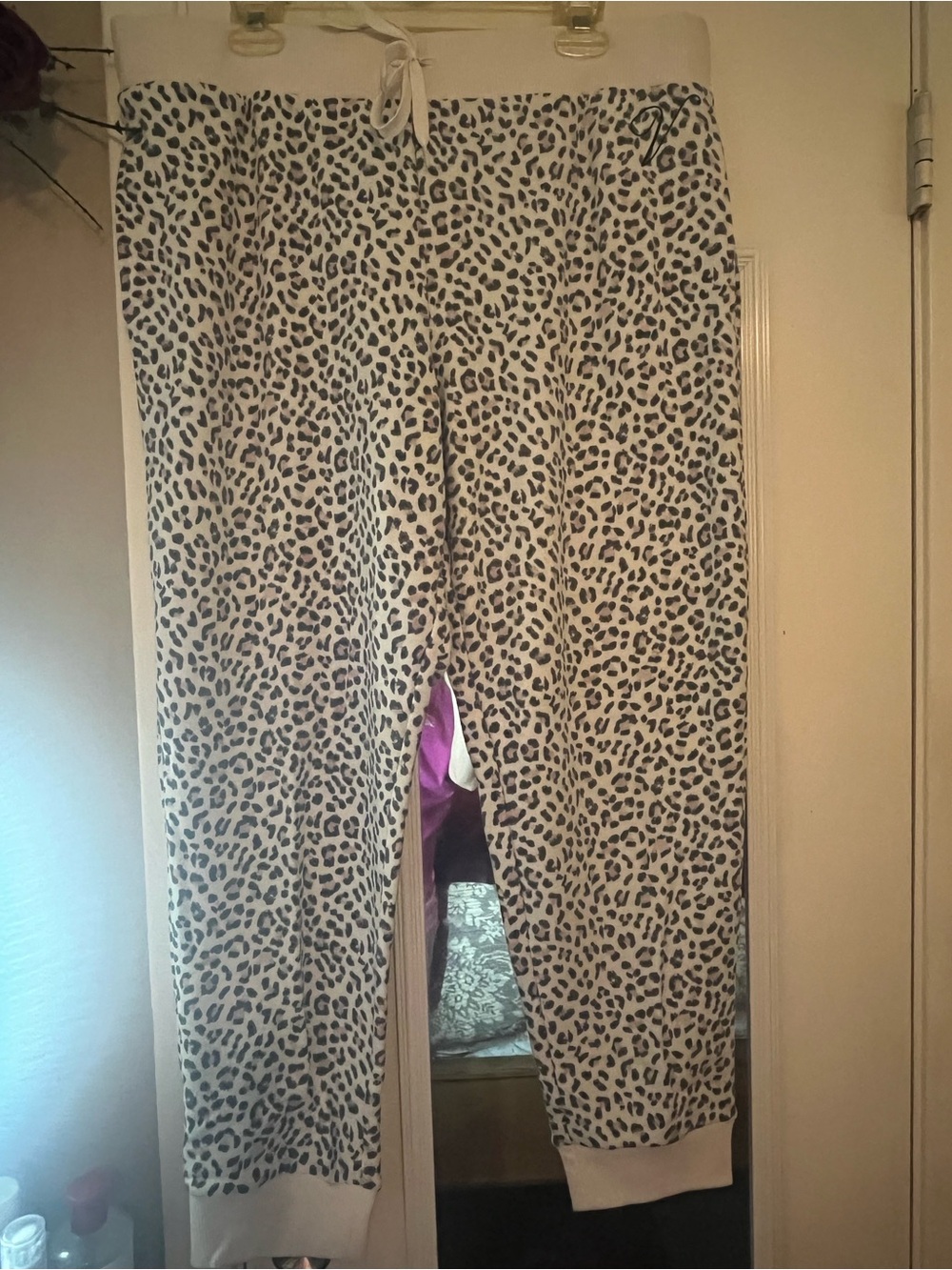 Victoria's Secret White and Black Leopard Print Joggers